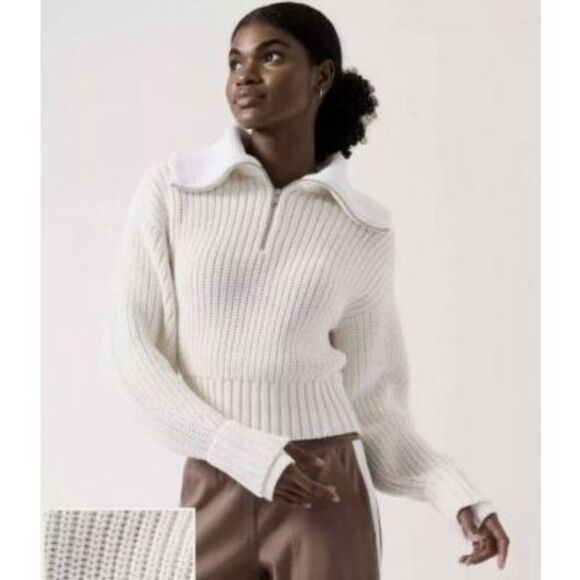 Athleta Alder Chunky Cable Knit Sweater Cream Sz L - Picture 9 of 11